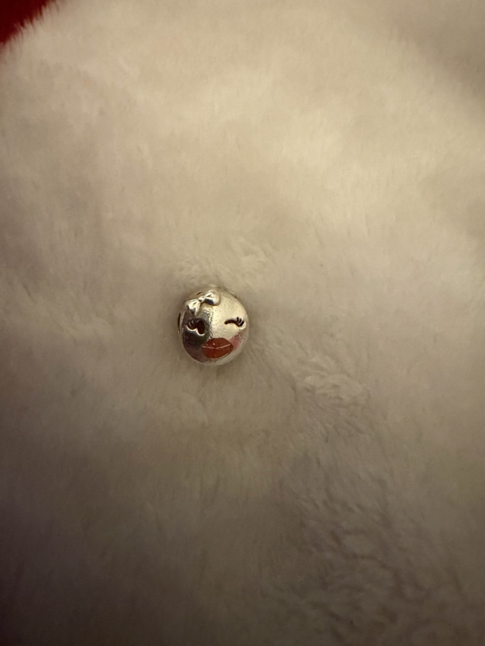 Pandora Silver Emoji Face Charm with Red Lips